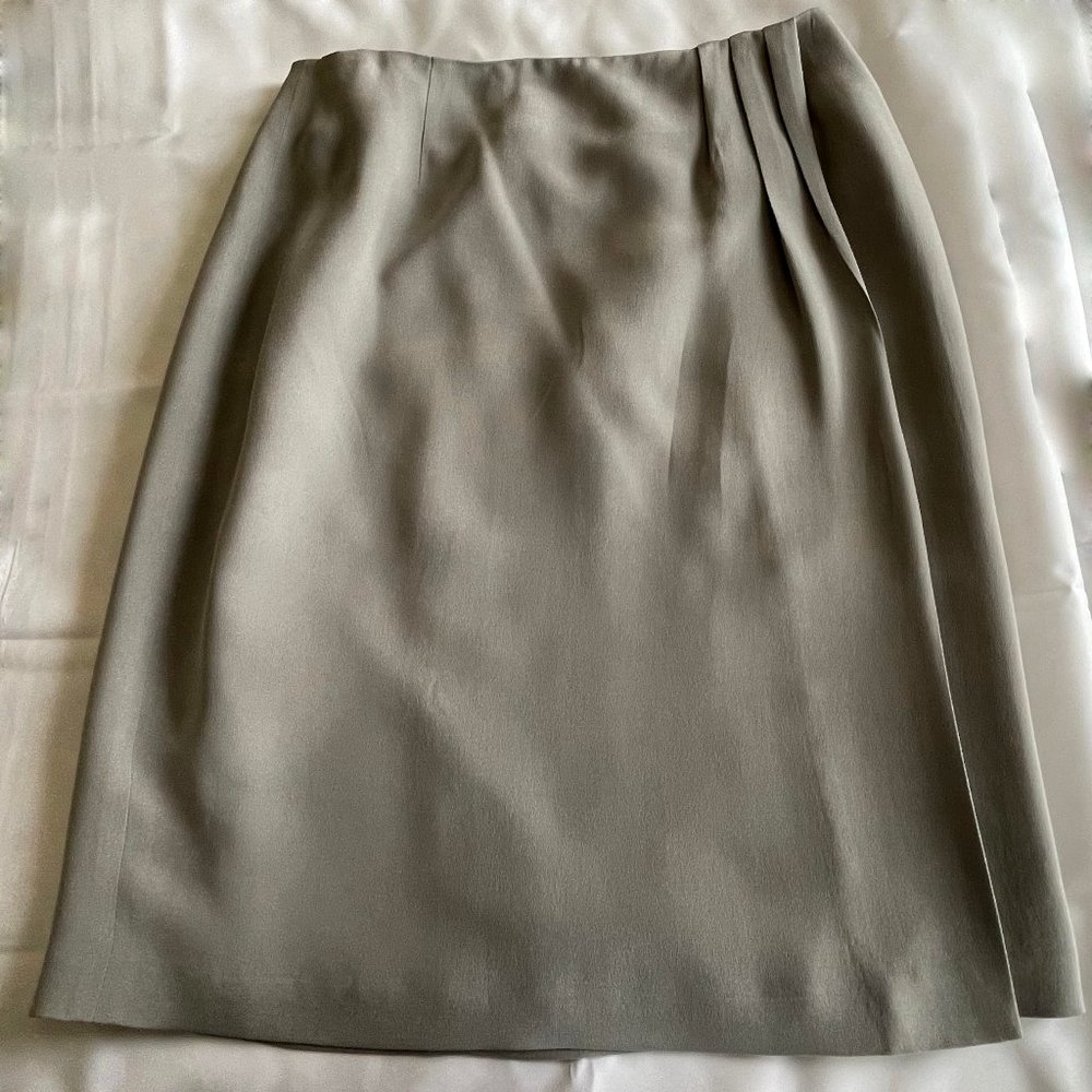 CHAUS 100% silk silver grey wrap skirt